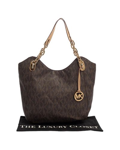 MICHAEL Michael Kors Brown Signature Coated Canvas And Leather Lilly ...