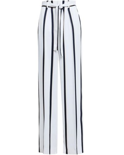 Equipment Evonne Belted Striped Satin-twill Wide-leg Pants White - Lyst