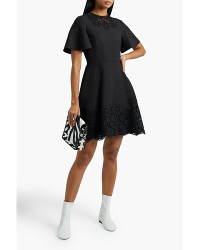 Valentino Corded Lace-paneled Wool And Silk-blend Mini Dress in 