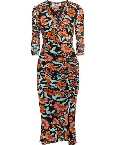 Diane von Furstenberg Synthetic Briella Ruched Polka-dot Stretch-mesh Midi Dress in Black | Lyst UK