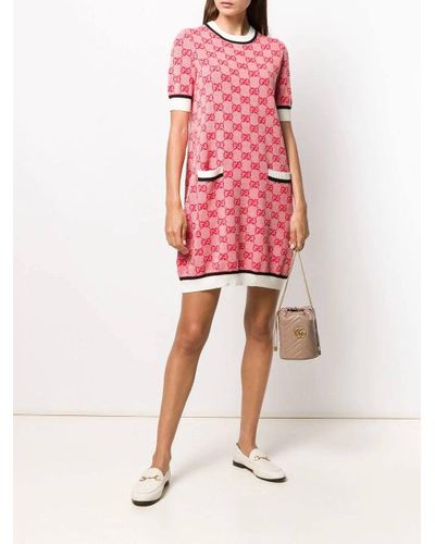 Gucci Wool GG Knit Mini Dress in Pink 