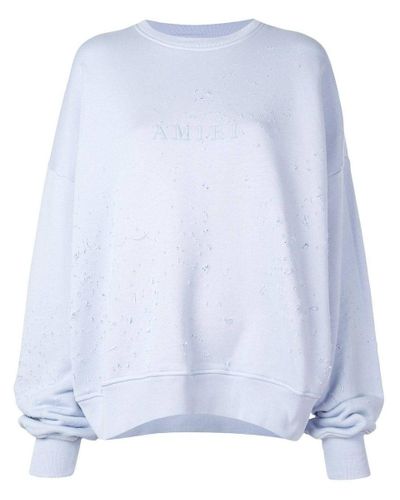 Amiri Cotton Light Blue Oversized Distressed Sweatshirt - Lyst
