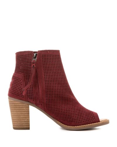 red suede peep toe booties