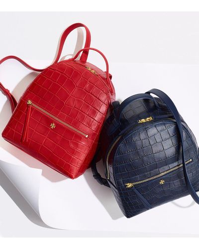 tory burch croc embossed backpack