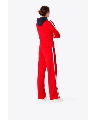 Tory Sport Cotton Double-stripe Wide-leg Track Pants in Red | Lyst