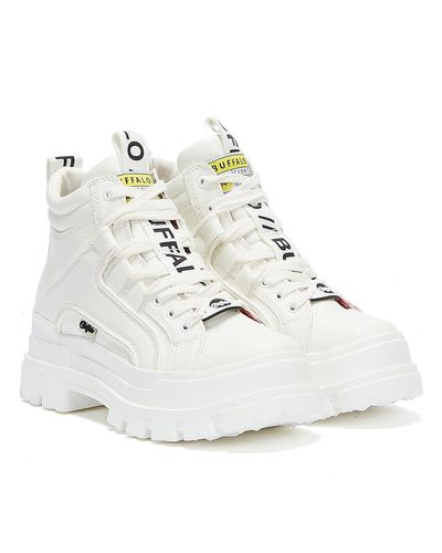 buffalo vegan aspha flat ankle boots in white