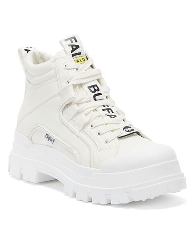 buffalo vegan aspha flat ankle boots in white