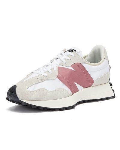 new balance white & pink 327 trainers