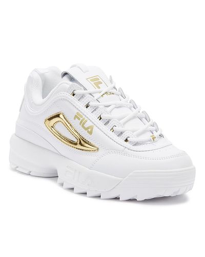 Fila Leather Disruptor Ii Metallic Accent Womens White / Gold Trainers ...