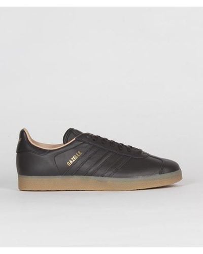 adidas Black Gum Gold Leather Originals Gazelle Shoes for Men - Lyst