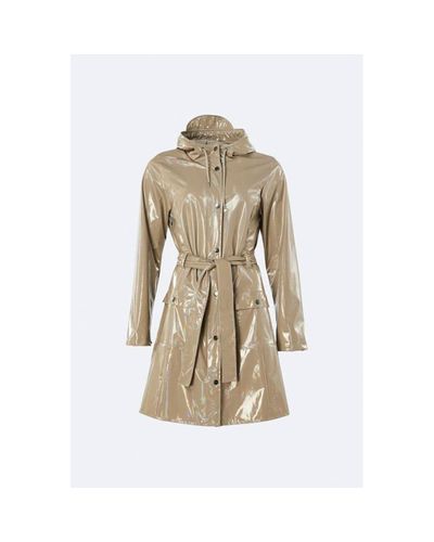 Rains Holographic Beige Waterproof Curve Jacket With Belt in Natural - Lyst