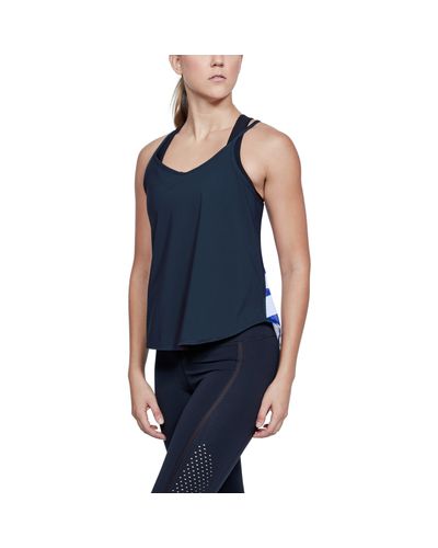 Details about / Under Armour UA HeatGear Ladies Free Cut Strappy Tank Blue Sports Running Vest