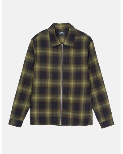stussy zip up shadow plaid shirt