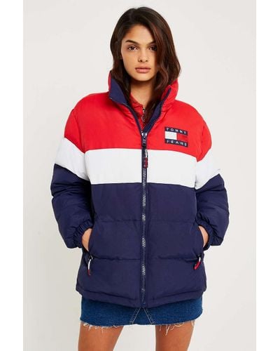 tommy hilfiger blue puffer jacket women's