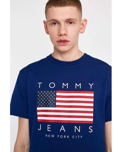 Tommy Hilfiger Denim Usa Flag Print Blue T-shirt for Men - Lyst