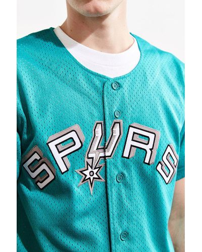 Mitchell & Ness Synthetic San Antonio Spurs Button Front Jersey in Turquoise  (Blue) for Men - Lyst