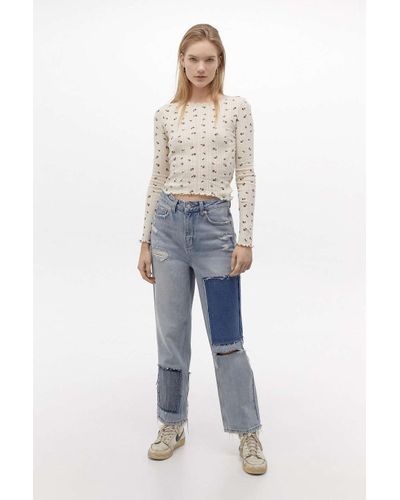Urban Outfitters Cotton Uo Ditsy Floral Pointelle Long-sleeve Top - Lyst