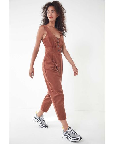 Urban Outfitters Uo Gretel Button-down Corduroy Jumpsuit in Brown - Lyst