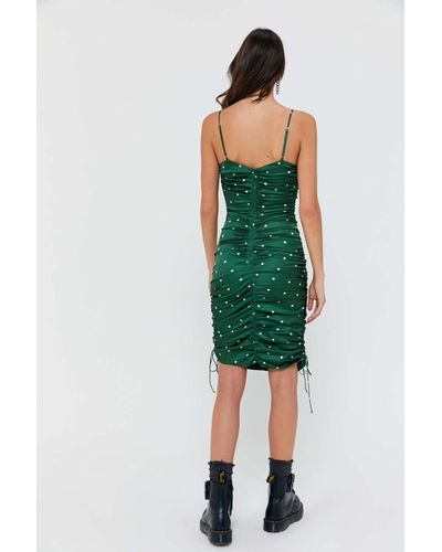 For Love Lemons Paula Polka Dot Ruched Dress In Green Lyst