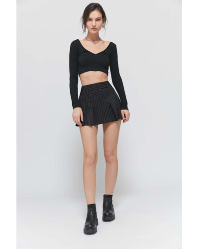 Urban Outfitters Uo Kortney Pinstripe Pleated Micro Mini Skirt in Black ...