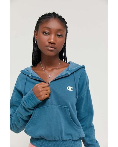 Champion Uo Exclusive Half-zip Hoodie Sweatshirt in Blue - Lyst