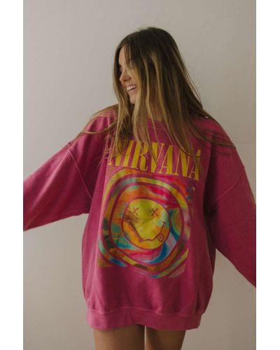 Urban Outfitters Cotton Nirvana Smile Overdyed Sweatshirt in Pink - Lyst