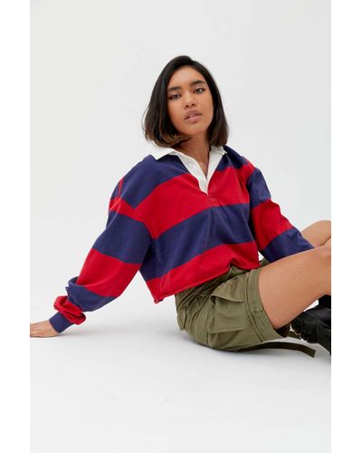Urban Outfitters Uo Jefferson Cropped Rugby Shirt in Red - Lyst