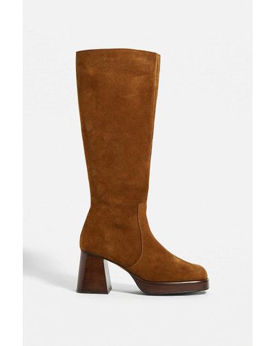 Urban Outfitters Uo Vix Knee-high Brown Suede Boots - Lyst