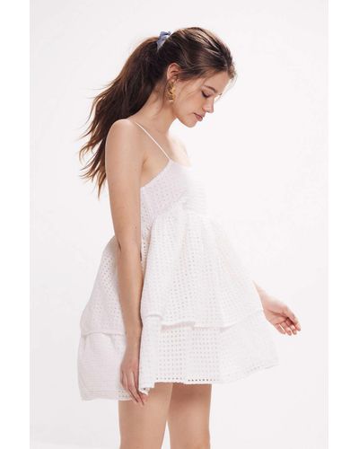 Urban Outfitters Cotton Uo Katrina Eyelet Tiered Ruffle Mini Dress in White - Lyst