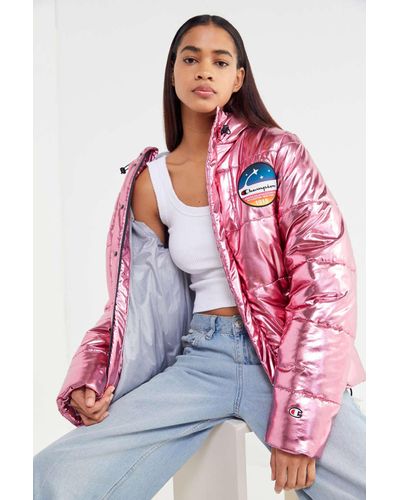 champion metallic pink puffer jacket 