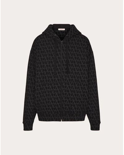 Valentino トワル イコノグラフ フード、ファスナー付き コットン スウェットシャツ おとこ ブラック Xxl