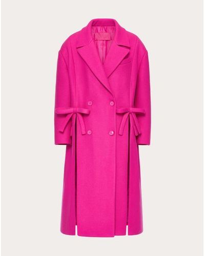 Valentino ボウディテール ダイアゴナル ダブルウール コート 女性 Pink Pp - ピンク