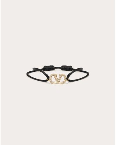 Valentino Garavani Vロゴ シグネチャー コットン X スワロフスキー®クリスタル ブレスレット 女性 ブラック