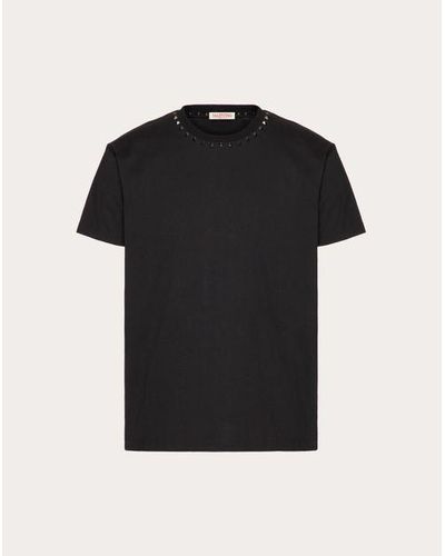 Valentino ブラック アンタイトルドスタッズ クルーネック コットン Tシャツ おとこ ブラック