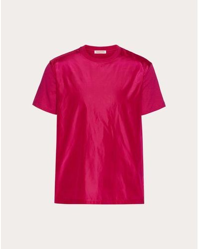 Valentino ウォッシュドタフタパネル コットン クルーネックtシャツ おとこ ラズベリーピンク