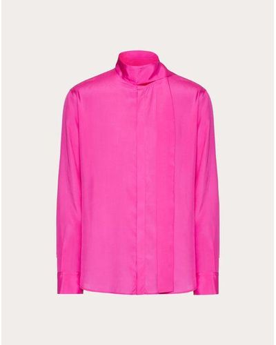 Valentino 襟元にスカーフディテールがあしらわれたシルクシャツ おとこ Pink Pp - ピンク