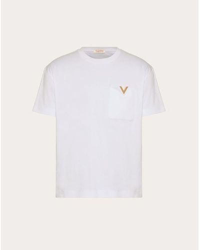 Valentino メタリックvディテール コットン Tシャツ おとこ ホワイト 3xl