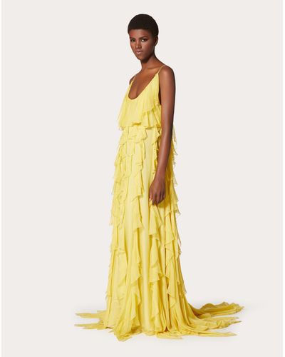 Valentino Chiffon Evening Dress With Ruffles in Yellow - Lyst