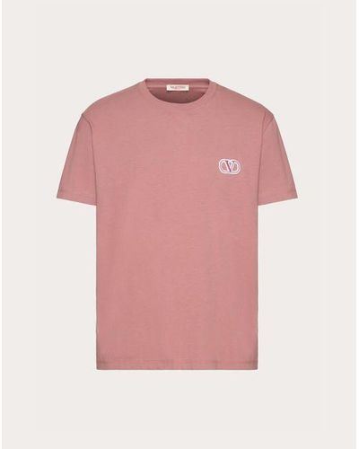 Valentino Vロゴ シグネチャーパッチ コットン Tシャツ おとこ モーブ 3xl - ピンク