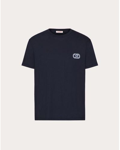 Valentino Vロゴ シグネチャーパッチ コットン Tシャツ おとこ ネイビー 3xl - ブルー