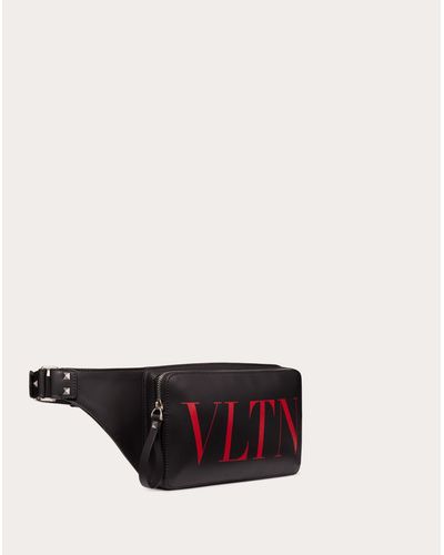 Valentino Vltn Leather Belt Bag in Black /Red (Black) for Men - Lyst
