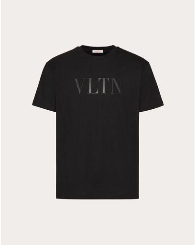 Valentino Vltn プリント コットン クルーネック Tシャツ おとこ ブラック