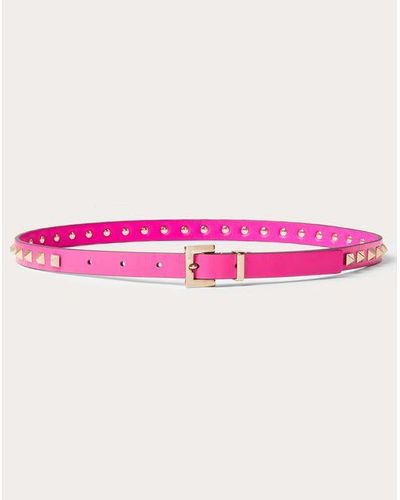 Valentino Garavani シャイニーカーフスキン ロックスタッズ ベルト 15mm 女性 Pink Pp - ピンク
