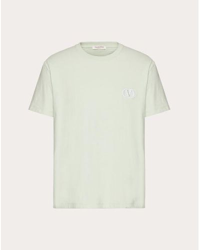 Valentino Vロゴ シグネチャーパッチ コットン Tシャツ おとこ ミント 3xl - ホワイト