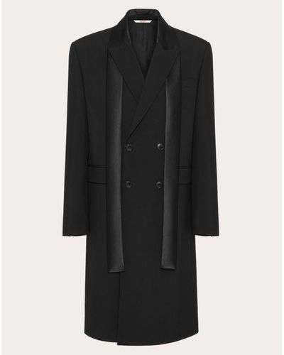 Valentino ダブルブレスト ナイロンスカーフカラー ウール コート おとこ ブラック