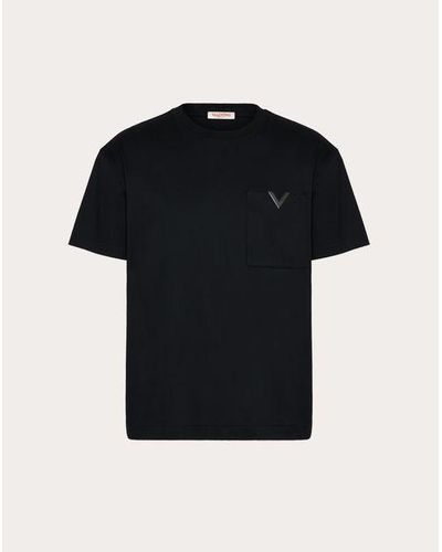 Valentino メタリックvディテール コットン Tシャツ おとこ ブラック 3xl