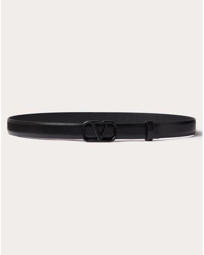 Valentino Garavani Vロゴ シグネチャー シャイニーカーフスキン ベルト 20mm 女性 ブラック - ナチュラル