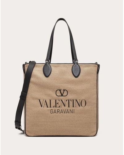 Valentino Garavani トワル イコノグラフ ウール X レザーディテール トートバッグ おとこ ベージュ/ブラック - ナチュラル