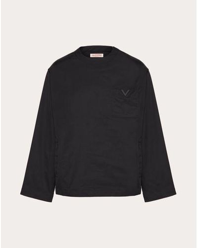 Valentino ラバーコーティングvディテール ナイロン ロングスリーブtシャツ おとこ ネイビー - ブラック