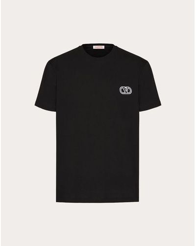 Valentino Vロゴ シグネチャーパッチ コットン Tシャツ おとこ ブラック